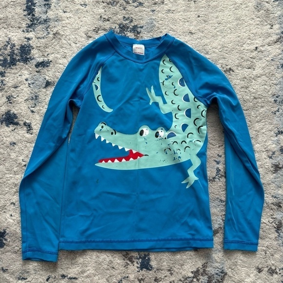 Hanna Andersson Blue Alligator Swim Shorts Rash Guard Size 8 - Picture 2 of 7